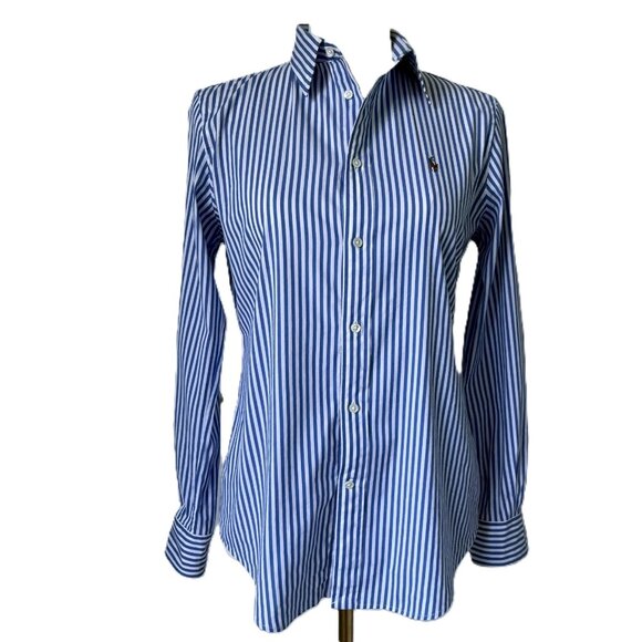 RALPH LAUREN | Blue & White Stripe Slim Stretch Fit Shirt Sz 8 - Picture 1 of 8